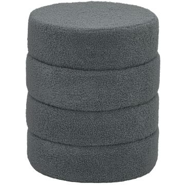 HOMCOM Taburet, rotund, cu blană de ursuleț, până la 120 kg, Ø40x45H cm, Gri închis | Aosom Romania