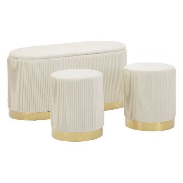 Mauro Ferretti Banca Cu Depozitare Și Taburet Shopy Crem Set 3 Bucăți Cm 80X37X42-29X33 | Aosom Romania