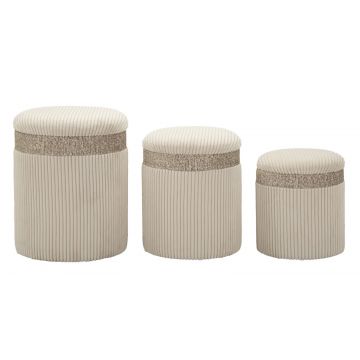 Mauro Ferretti Set 3 Pufuri Crem Cu Spațiu De Depozitare, Ø 40,5 X 49,5 Cm, 35 X 42 Cm, 31 X 38 Cm | Aosom Romania