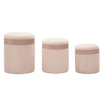 Mauro Ferretti Set De 3 Pufuri Cu Spatiu De  Depozitare, Roz, Cm Ø 40,5X49,5-35X42-31X36 | Aosom Romania