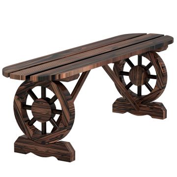 Outsunny Bancă de Grădină cu Picioare în Formă de Roată de Car cu 2 Locuri și Șezut din Șipci, 120x29x39 cm, Maro | Aosom Romania