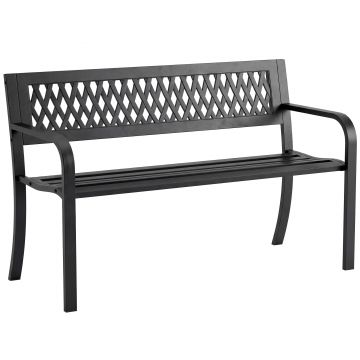 Outsunny Bancă de Grădină pentru Exterior, Bancă de Patio cu Brațe și Șezut cu Lamele, 2 Locuri pentru Grădină, Parc, Balcon, Mobilier Exterior, Negru | Aosom Romania