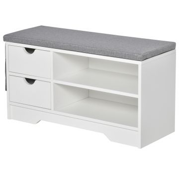 Banchetă Pantofar Compactă HOMCOM, Bancă Depozitare din Lemn pentru 4 Perechi Pantofi, Design Modern, Alb | Aosom Romania