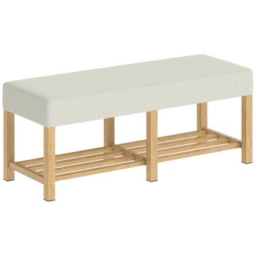 HOMCOM Banc pentru încălțăminte, banc de depozitare cu șezut capitonat, raft deschis, lemn de hevea, 120x44x48cm, lemn natural | Aosom Romania