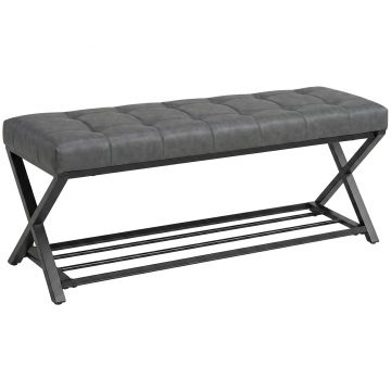HOMCOM Bancă pentru încălțăminte, bancă de intrare cu perna din piele artificială, 112 x 37 x 47 cm, Gri închis | Aosom Romania