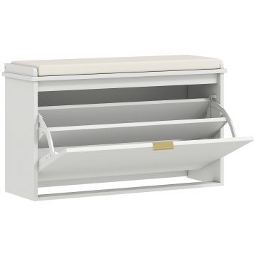 HOMCOM Bancă pentru Pantofi cu Raft Interior Reglabil și Detașabil, 80x26x47.5 cm, Alb și Bej | Aosom Romania