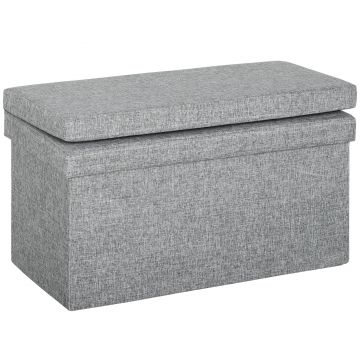 HOMCOM Bancă Pliabilă cu Spătar și Compartiment de 77L, Acoperire din Țesătură, 76x50x73 cm, Gri | Aosom Romania