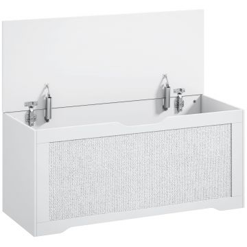 HOMCOM Cufăr de depozitare 108 L Bancă de depozitare cu panou din ratán Capac Brațe de susținere pentru hol 80x40x45cm Alb | Aosom Romania