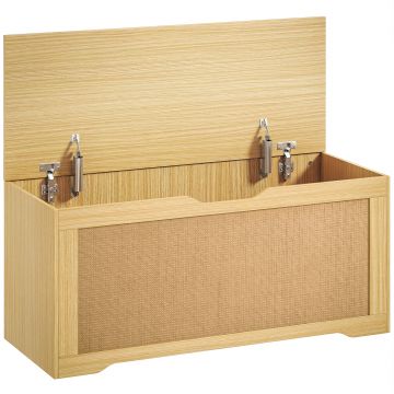 HOMCOM Cufăr de depozitare 108L Bancă de depozitare cu panou din ratan Capac Brațe de susținere pentru hol 80x40x45cm Stejar | Aosom Romania