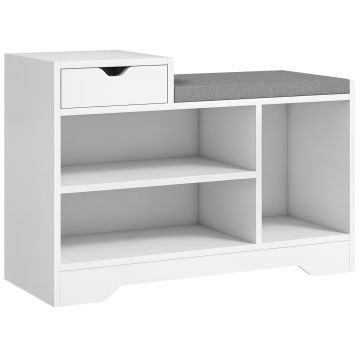 HOMCOM Mobilier și banc pentru pantofi 1 sertar și 3 compartimente, capacitate 5 perechi MDF, 76,5L x 30A x 52Î cm | Aosom Romania