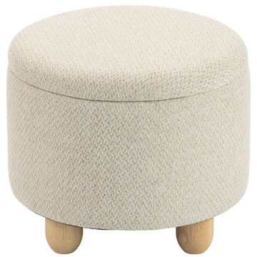 HOMCOM Pouf cu Depozitare Rotund 19L din Țesătură cu Aspect de Iută cu Capac, Capacitate 120kg, 38.5x38.5x33.5 cm, Bej | Aosom Romania