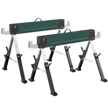 HOMCOM set de 2 cavalete pliabile din metal, sarcină max 1160 kg, înălțime reglabilă 64-81cm, mâner de transport, verde | Aosom Romania