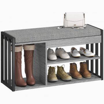 HOMCOM Suport pentru pantofi cu bancă de ședere, mobilier de hol pentru pantofi, dulap cu design în 3 trepte, pentru hol, intrare, camera de zi, dormitor, Gri | Aosom Romania