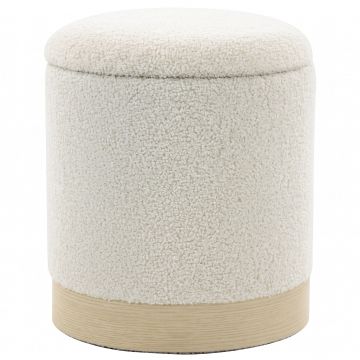HOMCOM Taburet rotund 38 cm cu husă Sherpa, depozitare și picior metalic cu aspect de lemn, crem | Aosom Romania