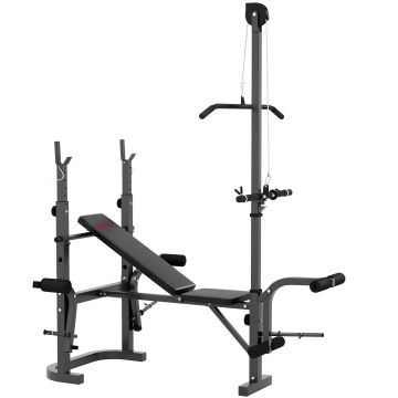 SPORTNOW Bancă de greutăți, Trei suporturi pentru greutăți, Oțel și PU, 202 x 155 x 106 cm, Negru | Aosom Romania