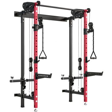 SPORTNOW Stație de Forță Pliabilă 700 kg Înălțimi Regabile cu Dublu Scripete, Suporturi pentru Bară, 184x123x209cm, Roșu | Aosom Romania